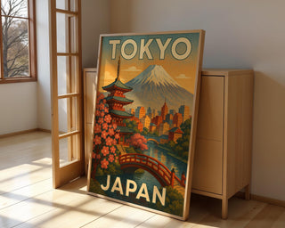 Tokyo Japan Travel Poster – Vintage Style Cityscape Art Print, Retro Japanese Wall Decor, Mount Fuji Illustration, Free Shipping - Just Great Posters
