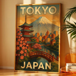 Tokyo Japan Travel Poster – Vintage Style Cityscape Art Print, Retro Japanese Wall Decor, Mount Fuji Illustration, Free Shipping - Just Great Posters