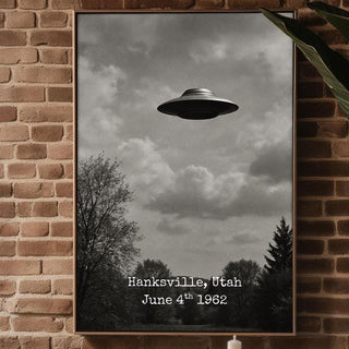 Retro UFO Photo Print – Vintage Flying Saucer Over Hanksville Utah, Funny Alien Poster for Sci - Fi Fans & Midcentury Wall Art Lovers - Just Great Posters