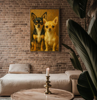Chihuahua Dog Art Print – Painterly Pet Portrait of Two Chihuahuas in Warm Tones, Adorable Dog Lover Poster with Classic Fine Art Style - Just Great Posters