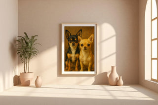Chihuahua Dog Art Print – Painterly Pet Portrait of Two Chihuahuas in Warm Tones, Adorable Dog Lover Poster with Classic Fine Art Style - Just Great Posters