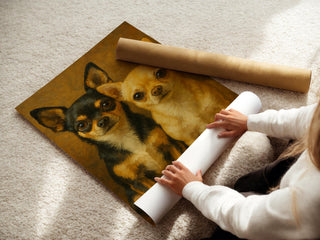 Chihuahua Dog Art Print – Painterly Pet Portrait of Two Chihuahuas in Warm Tones, Adorable Dog Lover Poster with Classic Fine Art Style - Just Great Posters