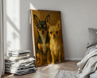Chihuahua Dog Art Print – Painterly Pet Portrait of Two Chihuahuas in Warm Tones, Adorable Dog Lover Poster with Classic Fine Art Style - Just Great Posters