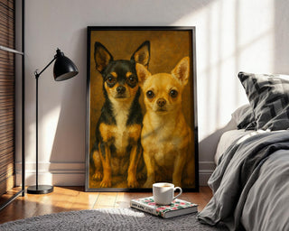 Chihuahua Dog Art Print – Painterly Pet Portrait of Two Chihuahuas in Warm Tones, Adorable Dog Lover Poster with Classic Fine Art Style - Just Great Posters