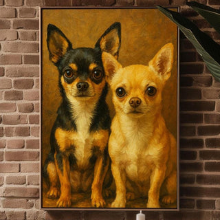 Chihuahua Dog Art Print – Painterly Pet Portrait of Two Chihuahuas in Warm Tones, Adorable Dog Lover Poster with Classic Fine Art Style - Just Great Posters