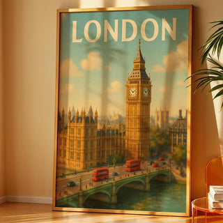 London Travel Poster – Vintage Style Big Ben & Double - Decker Bus Art Print, Retro UK Cityscape Wall Decor, Free Shipping - Just Great Posters