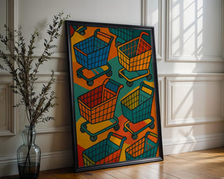 Pop Art Shopping Cart Print – Bold Retro - Inspired Wall Art with Colourful Consumer Culture Twist - Shopping Trolley Print - Just Great Posters