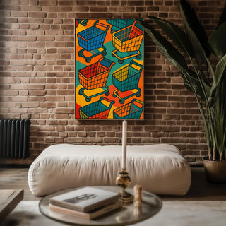 Pop Art Shopping Cart Print – Bold Retro - Inspired Wall Art with Colourful Consumer Culture Twist - Shopping Trolley Print - Just Great Posters