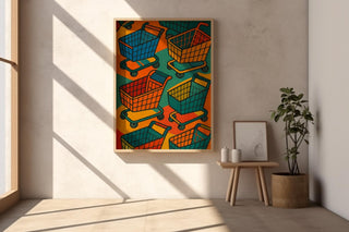 Pop Art Shopping Cart Print – Bold Retro - Inspired Wall Art with Colourful Consumer Culture Twist - Shopping Trolley Print - Just Great Posters