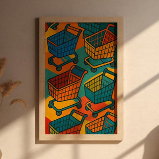Pop Art Shopping Cart Print – Bold Retro - Inspired Wall Art with Colourful Consumer Culture Twist - Shopping Trolley Print - Just Great Posters