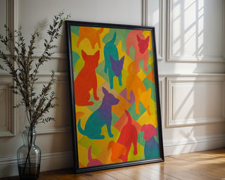 Colourful Dog Silhouettes Art Print – Rainbow Puppy Pattern Wall Decor for Bold, Happy Spaces - Just Great Posters