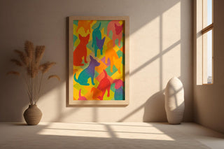 Colourful Dog Silhouettes Art Print – Rainbow Puppy Pattern Wall Decor for Bold, Happy Spaces - Just Great Posters