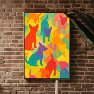 Colourful Dog Silhouettes Art Print – Rainbow Puppy Pattern Wall Decor for Bold, Happy Spaces - Just Great Posters