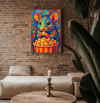 Colourful Popcorn Mouse Print – Vibrant Abstract Animal Art in Neon Rainbow Brushstrokes - Just Great Posters
