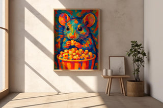 Colourful Popcorn Mouse Print – Vibrant Abstract Animal Art in Neon Rainbow Brushstrokes - Just Great Posters