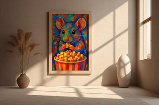 Colourful Popcorn Mouse Print – Vibrant Abstract Animal Art in Neon Rainbow Brushstrokes - Just Great Posters