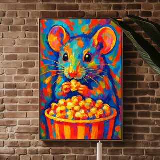 Colourful Popcorn Mouse Print – Vibrant Abstract Animal Art in Neon Rainbow Brushstrokes - Just Great Posters