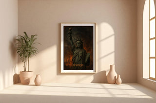 Dystopian Liberty Art Print – Apocalyptic Statue of Liberty with “Change” Text, Political Wall Art - Just Great Posters