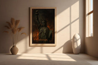 Dystopian Liberty Art Print – Apocalyptic Statue of Liberty with “Change” Text, Political Wall Art - Just Great Posters