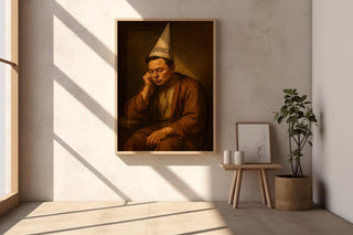 Not Elon Musk in Dunce Hat Renaissance Art Print – Funny Historical Painting Parody, Moody Satire Wall Art, Weird Gift for Smart People - Just Great Posters