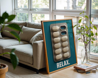 Funny Chill Pill Wall Art | Bold Modern Relax Poster for Office, Bathroom or Dorm | Witty Mental Health Print | Free Shipping Poster - Just Great Posters