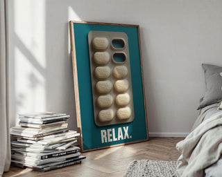 Funny Chill Pill Wall Art | Bold Modern Relax Poster for Office, Bathroom or Dorm | Witty Mental Health Print | Free Shipping Poster - Just Great Posters