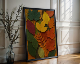 Fall Leaves Wall Art | Cozy Autumn Nature Print with Bold Color | Boho Botanical Poster for Living Room or Entry | Free Shipping Always - Just Great Posters