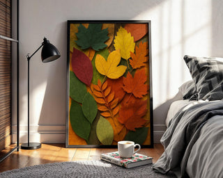 Fall Leaves Wall Art | Cozy Autumn Nature Print with Bold Color | Boho Botanical Poster for Living Room or Entry | Free Shipping Always - Just Great Posters