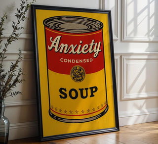Anxiety Soup Pop Art Print – Funny Mental Health Wall Art, Bold Warhol Inspired Digital Poster, Satirical Self - Care Decor - Just Great Posters