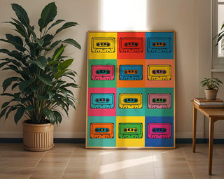 Cassette Tape Wall Art – Bright Pop Art Music Poster, Retro 80s 90s Aesthetic Print for Indie Lovers, Physical Art Shipped - Just Great Posters