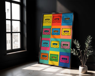 Cassette Tape Wall Art – Bright Pop Art Music Poster, Retro 80s 90s Aesthetic Print for Indie Lovers, Physical Art Shipped - Just Great Posters