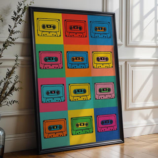 Cassette Tape Wall Art – Bright Pop Art Music Poster, Retro 80s 90s Aesthetic Print for Indie Lovers, Physical Art Shipped - Just Great Posters