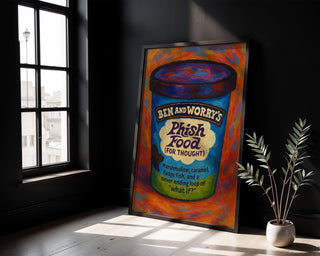 Phish Food for Thought Poster – Funny Ice Cream Parody Wall Art, Mental Health Print, Physical Poster Shipped, Ben & Worry’s Series - Just Great Posters