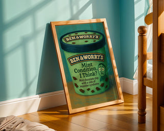 Mint Condition I Think Poster – Funny Imposter Syndrome Wall Art, Mental Health Ice Cream Parody Print, Shipped Physical Poster - Just Great Posters