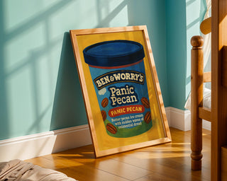 Panic Pecan Poster – Funny Ice Cream Mental Health Print, Anxiety Parody Wall Art, Ben & Worry’s Physical Poster Shipped to You - Just Great Posters