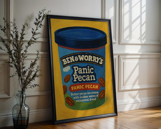 Panic Pecan Poster – Funny Ice Cream Mental Health Print, Anxiety Parody Wall Art, Ben & Worry’s Physical Poster Shipped to You - Just Great Posters