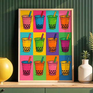 Bubble Tea Pop Art Poster | Colourful Boba Drink Wall Print | Cute Cafe Decor | Kawaii Boba Art for Boba Lovers | Free Shipping - Just Great Posters
