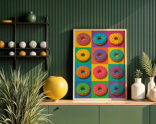 Pop Art Donut Poster | Colourful Sprinkle Donuts Wall Art | Cute Bakery Decor | Bold Breakfast Print | Free Shipping - Just Great Posters