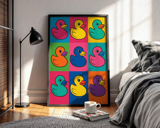 Pop Art Rubber Duck Poster | Bright Retro Bath Toy Wall Art | Colorful Kids Bathroom Decor | Quirky Pop Print | Free Shipping - Just Great Posters