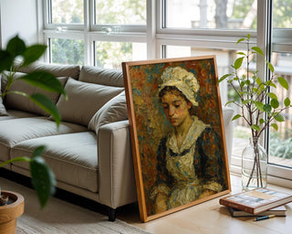 Textured Maid Portrait Print | Classic Oil Style Painting Wall Art | Vintage - Inspired Emotional Figure Study | Free Shipping - Just Great Posters