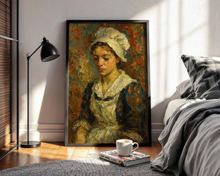 Textured Maid Portrait Print | Classic Oil Style Painting Wall Art | Vintage - Inspired Emotional Figure Study | Free Shipping - Just Great Posters