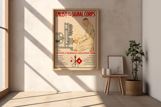 Signal Corps Recruitment Poster Print – Vintage Military Tech Wall Art, WWI - Era Education Ad, Engineering History Decor, Retro STEM Style - Just Great Posters