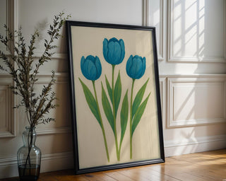 Blue Tulip Flower Poster | Minimal Botanical Wall Art for Modern Nature Lovers | Soft Color Plant Print | Free Shipping Always Included - Just Great Posters