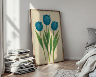 Blue Tulip Flower Poster | Minimal Botanical Wall Art for Modern Nature Lovers | Soft Color Plant Print | Free Shipping Always Included - Just Great Posters