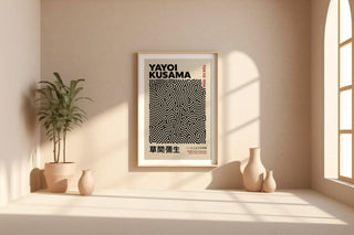 Yayoi Kusama Inspired Poster | Modern Abstract Japanese Wall Art in Black & Beige | Tokyo Exhibit Style Print | Free Shipping Always - Just Great Posters