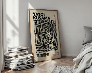 Yayoi Kusama Inspired Poster | Modern Abstract Japanese Wall Art in Black & Beige | Tokyo Exhibit Style Print | Free Shipping Always - Just Great Posters