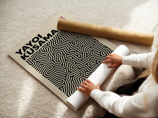 Yayoi Kusama Inspired Poster | Modern Abstract Japanese Wall Art in Black & Beige | Tokyo Exhibit Style Print | Free Shipping Always - Just Great Posters