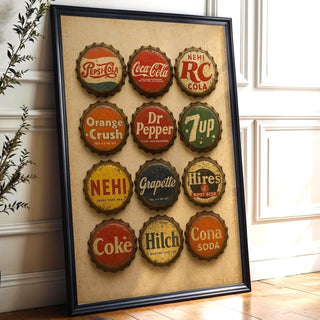 Vintage Soda Bottle Cap Poster | Retro Pop Art Wall Print for Kitchen, Bar or Game Room | Cola Nostalgia Decor | Free Shipping Always - Just Great Posters