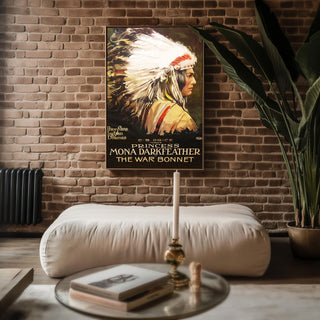 Vintage Western Wall Art – Princess Darkfeather Retro Movie Poster Print – Indigenous Actress Headdress – Cowgirl Cinematic Decor - Just Great Posters