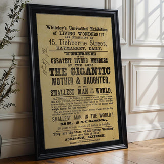 Freak Show Poster Print – Gigantic Mother Daughter & Smallest Man – Victorian Living Wonders Reprint – Vintage Sideshow Poster - Just Great Posters